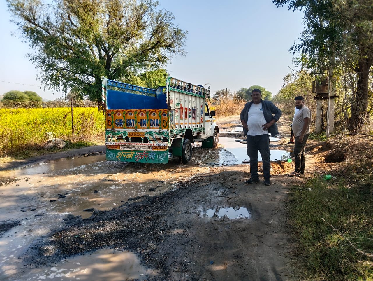 viratnagar road water problem: सड़क पर गंदा पानी और गहरे गड्ढे बने हादसों की वजह, ग्रामीणों में भारी रोष